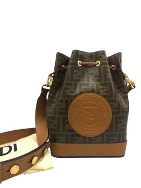 Fendi Bag Mon Tresor Logo Canvas Leather Bucket Bag